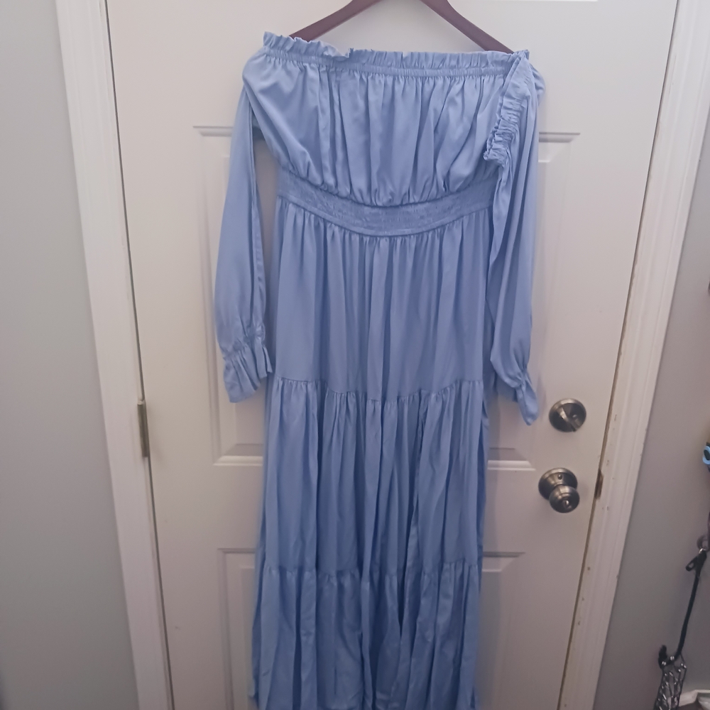 Elegant Blue Off-Shoulder Dress
